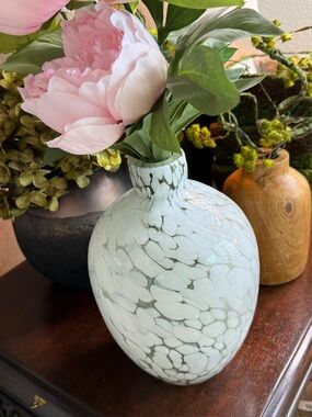 Modern Pale Mint Crackle Glass Vase - Decorative Home Accent
